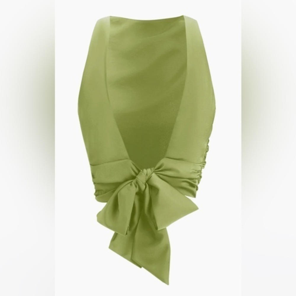 Commense Cowl Neck Rouched open Back Top - Green